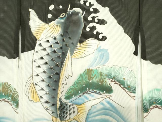 平和屋着物＊夏物　お宮参り　男の子　祝着　産着　初着　のしめ　絽　手描き　鯉　笠松　金彩　DABH5230ea