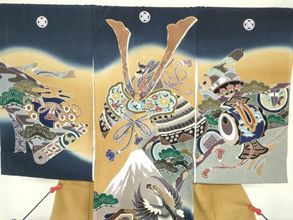平和屋着物[]お宮参り　男の子　祝着　産着　初着　のしめ　駒刺繍　鷹　鷲　龍　兜　富士山　暈し染め　金彩　逸品　DABH5231ea