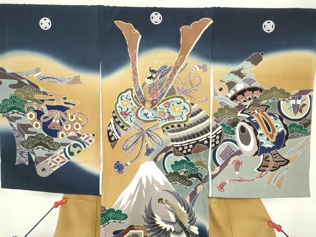 平和屋着物[]お宮参り　男の子　祝着　産着　初着　のしめ　駒刺繍　鷹　鷲　龍　兜　富士山　暈し染め　金彩　逸品　DABH5231ea