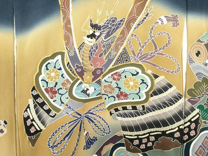 平和屋着物[]お宮参り　男の子　祝着　産着　初着　のしめ　駒刺繍　鷹　鷲　龍　兜　富士山　暈し染め　金彩　逸品　DABH5231ea