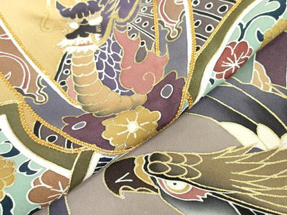 平和屋着物[]お宮参り　男の子　祝着　産着　初着　のしめ　駒刺繍　鷹　鷲　龍　兜　富士山　暈し染め　金彩　逸品　DABH5231ea