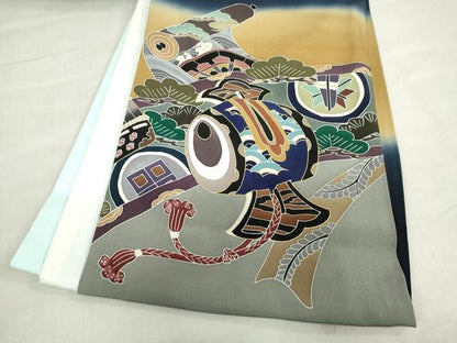平和屋着物[]お宮参り　男の子　祝着　産着　初着　のしめ　駒刺繍　鷹　鷲　龍　兜　富士山　暈し染め　金彩　逸品　DABH5231ea