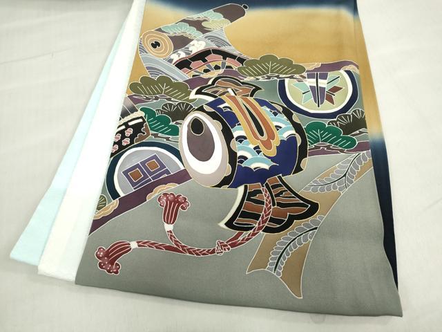 平和屋着物[]お宮参り　男の子　祝着　産着　初着　のしめ　駒刺繍　鷹　鷲　龍　兜　富士山　暈し染め　金彩　逸品　DABH5231ea