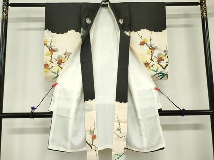 平和屋着物[]お宮参り　男の子　祝着　産着　初着　のしめ　刺繍　笹梅　群れ鶴　金彩　逸品　DABH5232ea