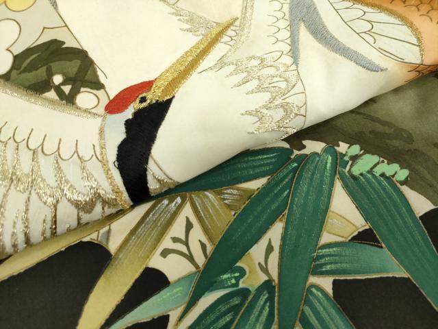 平和屋着物[]お宮参り　男の子　祝着　産着　初着　のしめ　刺繍　笹梅　群れ鶴　金彩　逸品　DABH5232ea