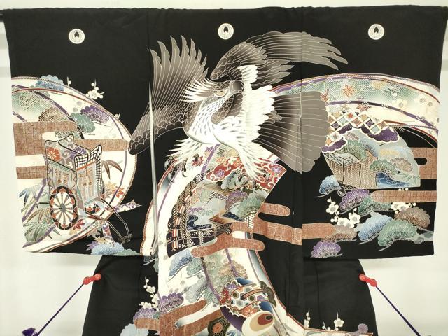 平和屋着物[]お宮参り　男の子　祝着　産着　初着　のしめ　鷹　鷲　松竹梅　御簾御所車文　金彩　逸品　DABH5234ea