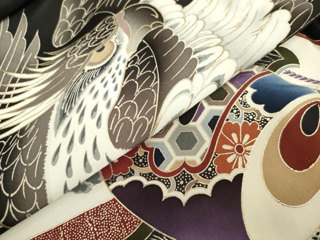 平和屋着物[]お宮参り　男の子　祝着　産着　初着　のしめ　鷹　鷲　松竹梅　御簾御所車文　金彩　逸品　DABH5234ea