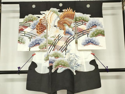 平和屋着物[]お宮参り　男の子　祝着　産着　初着　のしめ　駒刺繍　鷹　鷲　渡橋笠松文　金銀彩　逸品　DABH5235ea