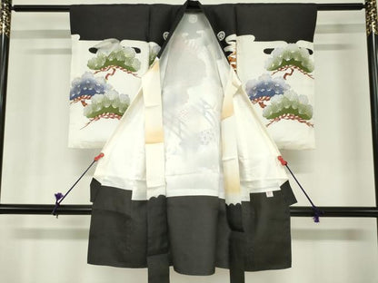 平和屋着物[]お宮参り　男の子　祝着　産着　初着　のしめ　駒刺繍　鷹　鷲　渡橋笠松文　金銀彩　逸品　DABH5235ea