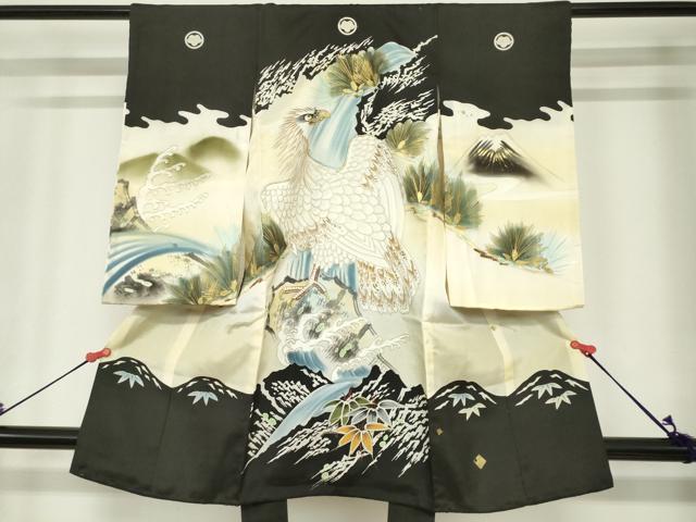 平和屋着物[]お宮参り　男の子　祝着　産着　初着　のしめ　刺繍　手描き　鷹　鷲　立波松文　金彩　逸品　DABH5236ea