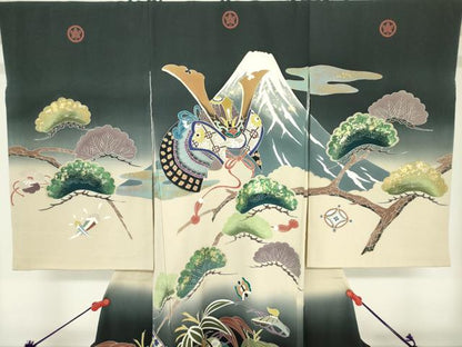 平和屋着物[]お宮参り　男の子　祝着　産着　初着　のしめ　兜　宝尽くし　笹松　富士山　暈し染め　逸品　DABH5237ea