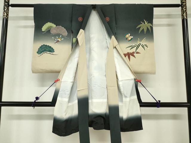 平和屋着物[]お宮参り　男の子　祝着　産着　初着　のしめ　兜　宝尽くし　笹松　富士山　暈し染め　逸品　DABH5237ea