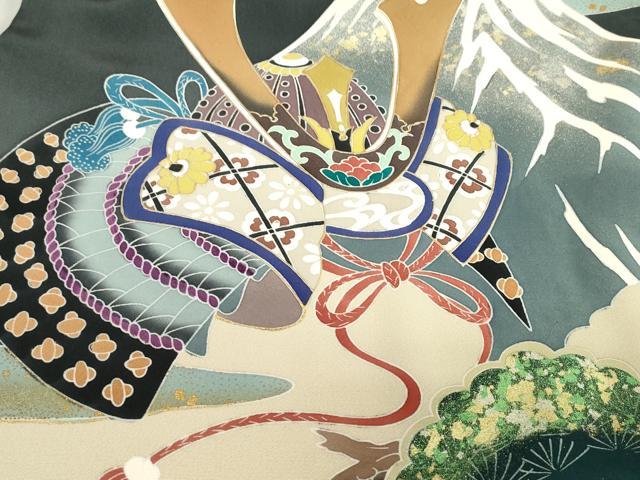 平和屋着物[]お宮参り　男の子　祝着　産着　初着　のしめ　兜　宝尽くし　笹松　富士山　暈し染め　逸品　DABH5237ea
