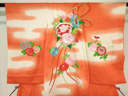 平和屋着物[]お宮参り　女の子　祝着　産着　初着　のしめ　総刺繍　くす玉花文　暈し染め　金銀糸　逸品　DABH5238ea