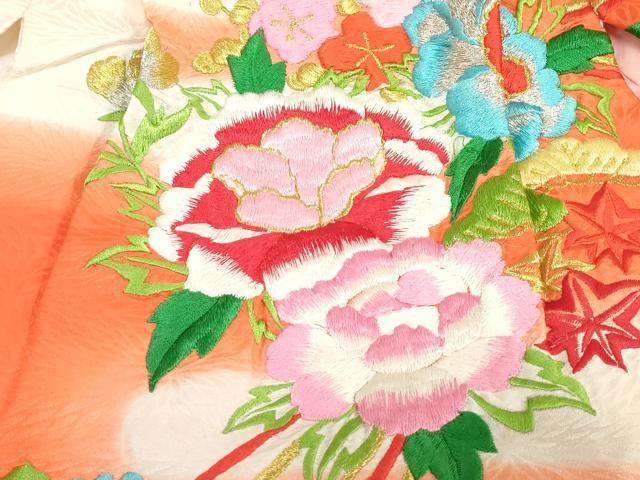 平和屋着物[]お宮参り　女の子　祝着　産着　初着　のしめ　総刺繍　くす玉花文　暈し染め　金銀糸　逸品　DABH5238ea