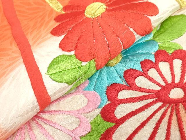 平和屋着物[]お宮参り　女の子　祝着　産着　初着　のしめ　総刺繍　くす玉花文　暈し染め　金銀糸　逸品　DABH5238ea