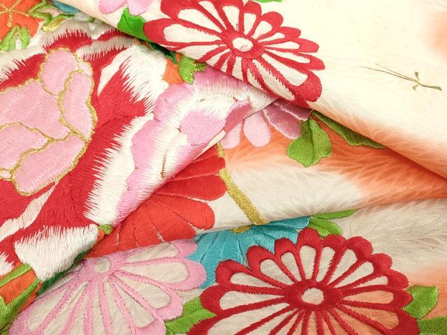 平和屋着物[]お宮参り　女の子　祝着　産着　初着　のしめ　総刺繍　くす玉花文　暈し染め　金銀糸　逸品　DABH5238ea