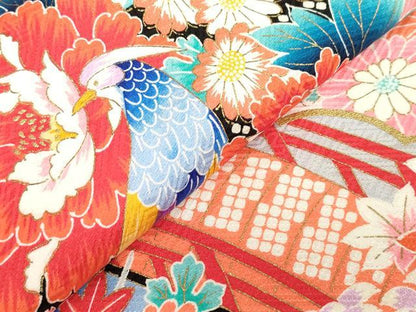 平和屋着物[]お宮参り　女の子　祝着　産着　初着　のしめ　檜扇牡丹花文　尾長鳥　暈し染め　金彩　逸品　DABH5239ea