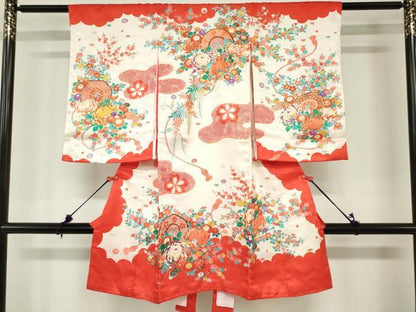 平和屋着物[]お宮参り　女の子　祝着　産着　初着　のしめ　鏡裏花文　逸品　DABH5240ea