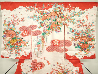 平和屋着物[]お宮参り　女の子　祝着　産着　初着　のしめ　鏡裏花文　逸品　DABH5240ea
