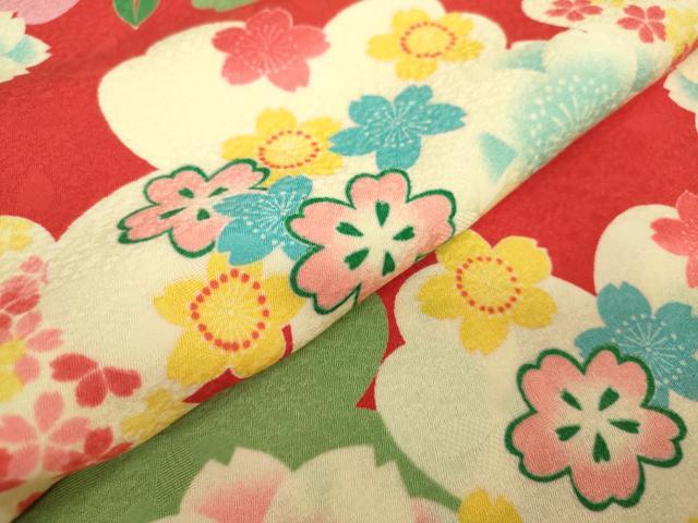 平和屋着物[]お宮参り　女の子　祝着　産着　初着　のしめ　舞桜文　洗える着物　未使用　DABH5241ea