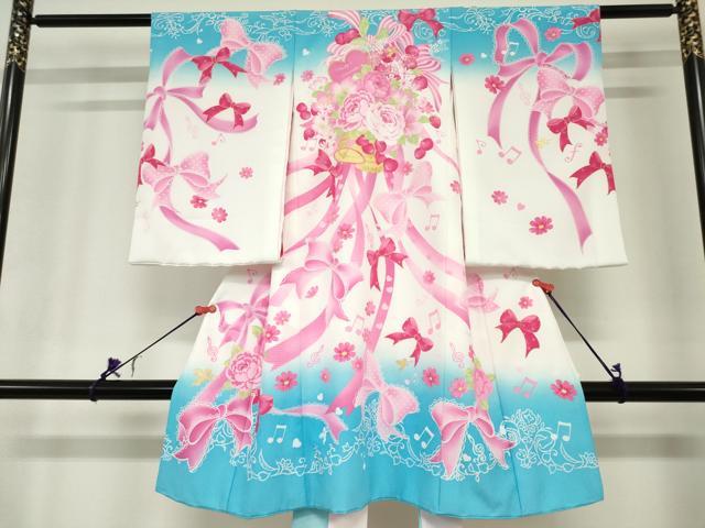 平和屋着物[]お宮参り　松田聖子　SEIKOMATSUDA　女の子　祝着　産着　初着　のしめ　リボン 天使 音符 薔薇　洗える着物　DABH5242ea