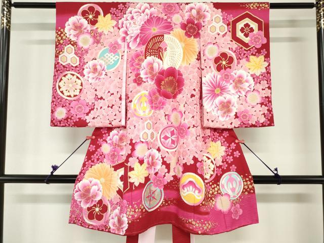 平和屋着物[]お宮参り　女の子　祝着　産着　初着　のしめ　JAPAN STYLE　双鶴花文　家紋並べ　金彩　洗える着物　DABH5243ea