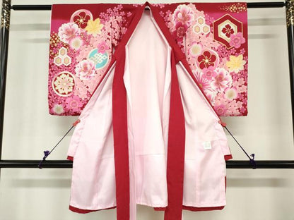平和屋着物[]お宮参り　女の子　祝着　産着　初着　のしめ　JAPAN STYLE　双鶴花文　家紋並べ　金彩　洗える着物　DABH5243ea