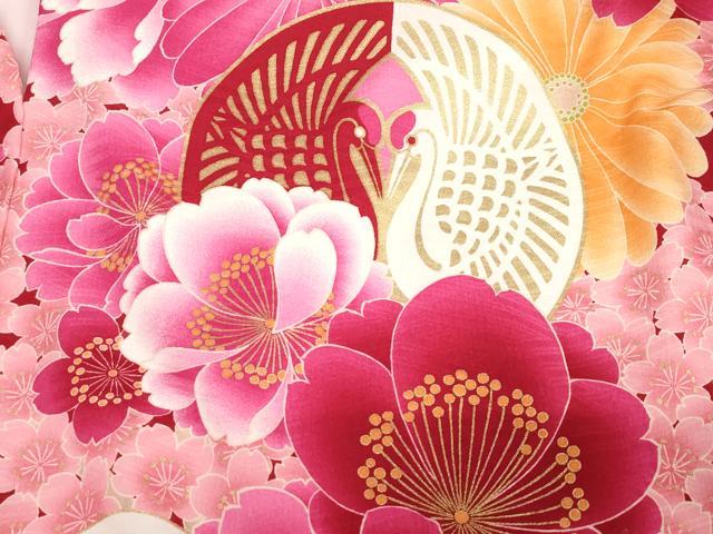 平和屋着物[]お宮参り　女の子　祝着　産着　初着　のしめ　JAPAN STYLE　双鶴花文　家紋並べ　金彩　洗える着物　DABH5243ea