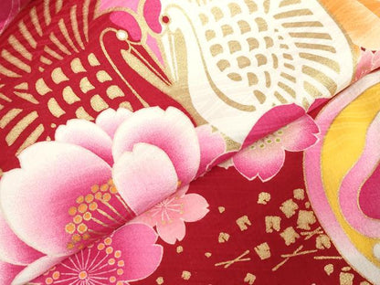平和屋着物[]お宮参り　女の子　祝着　産着　初着　のしめ　JAPAN STYLE　双鶴花文　家紋並べ　金彩　洗える着物　DABH5243ea
