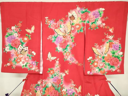 平和屋着物[]お宮参り　女の子　祝着　産着　初着　のしめ　舞蝶花文　暈し染め　金彩　逸品　DABH5244ea