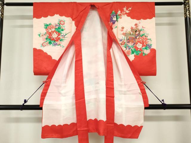 平和屋着物[]お宮参り　女の子　祝着　産着　初着　のしめ　飛鶴　御所車花鞠文　金彩　逸品　DABH5245ea