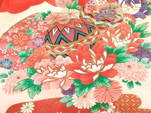 平和屋着物[]お宮参り　女の子　祝着　産着　初着　のしめ　飛鶴　御所車花鞠文　金彩　逸品　DABH5245ea