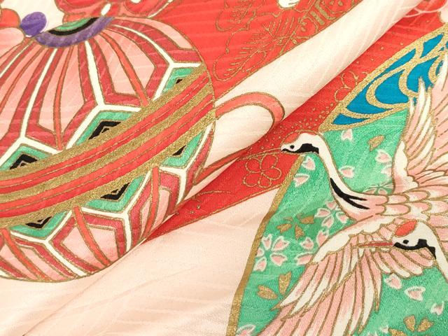 平和屋着物[]お宮参り　女の子　祝着　産着　初着　のしめ　飛鶴　御所車花鞠文　金彩　逸品　DABH5245ea