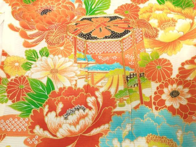 平和屋着物＊夏物　お宮参り　女の子　祝着　産着　初着　のしめ　絽　駒刺繍　貝桶花文　金彩　DABH5246ea