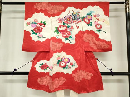 平和屋着物[]お宮参り　女の子　祝着　産着　初着　のしめ　絞り　花鼓文　逸品　DABH5247ea