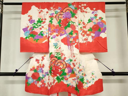 平和屋着物[]お宮参り　女の子　祝着　産着　初着　のしめ　地紙牡丹花文　金彩　逸品　DABH5248ea