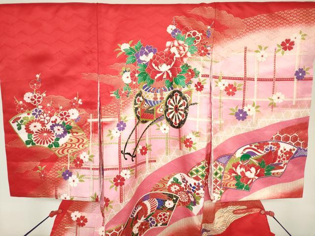 平和屋着物[]お宮参り　女の子　祝着　産着　初着　のしめ　地紙花車文　暈し染め　金彩　逸品　DABH5249ea