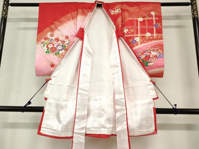 平和屋着物[]お宮参り　女の子　祝着　産着　初着　のしめ　地紙花車文　暈し染め　金彩　逸品　DABH5249ea