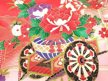 平和屋着物[]お宮参り　女の子　祝着　産着　初着　のしめ　地紙花車文　暈し染め　金彩　逸品　DABH5249ea