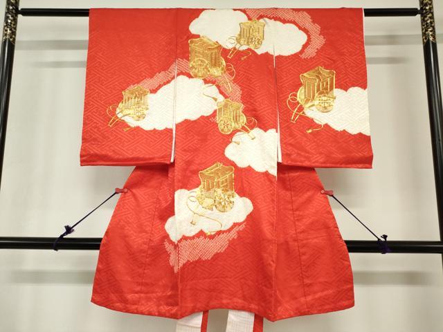 平和屋着物[]お宮参り　女の子　祝着　産着　初着　のしめ　駒刺繍　絞り　御所車　逸品　DABH5250ea