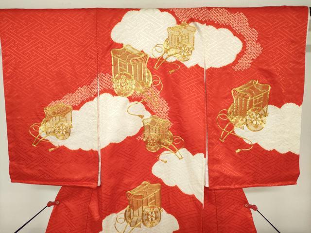 平和屋着物[]お宮参り　女の子　祝着　産着　初着　のしめ　駒刺繍　絞り　御所車　逸品　DABH5250ea