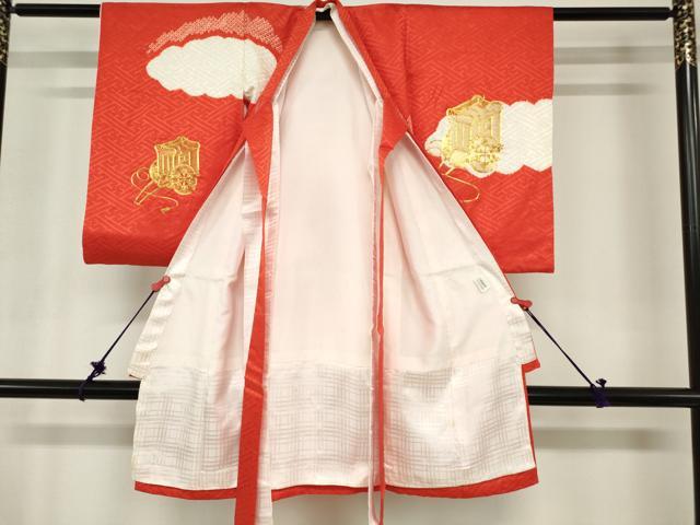 平和屋着物[]お宮参り　女の子　祝着　産着　初着　のしめ　駒刺繍　絞り　御所車　逸品　DABH5250ea