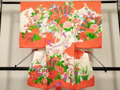 平和屋着物[]お宮参り　女の子　祝着　産着　初着　のしめ　駒刺繍　扇面花文　金彩　逸品　DABH5251ea