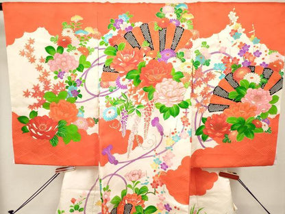 平和屋着物[]お宮参り　女の子　祝着　産着　初着　のしめ　駒刺繍　扇面花文　金彩　逸品　DABH5251ea