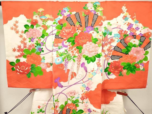 平和屋着物[]お宮参り　女の子　祝着　産着　初着　のしめ　駒刺繍　扇面花文　金彩　逸品　DABH5251ea
