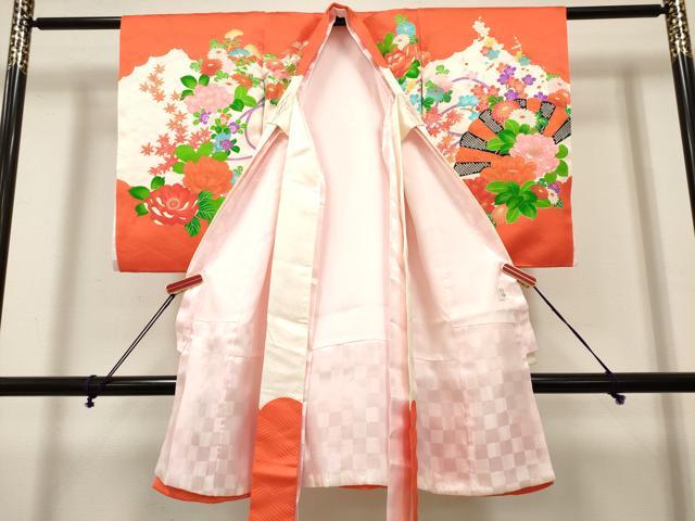 平和屋着物[]お宮参り　女の子　祝着　産着　初着　のしめ　駒刺繍　扇面花文　金彩　逸品　DABH5251ea