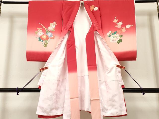 平和屋着物[]お宮参り　女の子　祝着　産着　初着　のしめ　花籠文　花車　暈し染め　金彩　逸品　DABH5252ea