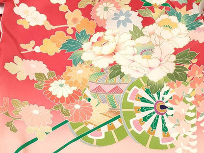 平和屋着物[]お宮参り　女の子　祝着　産着　初着　のしめ　花籠文　花車　暈し染め　金彩　逸品　DABH5252ea