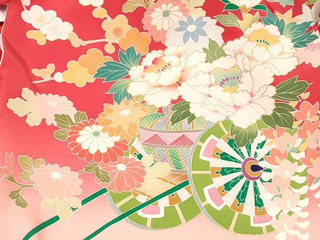 平和屋着物[]お宮参り　女の子　祝着　産着　初着　のしめ　花籠文　花車　暈し染め　金彩　逸品　DABH5252ea